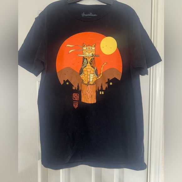 Threadless Tops - Threadless Black T-Shirt With Cat by Vincent Trinidad